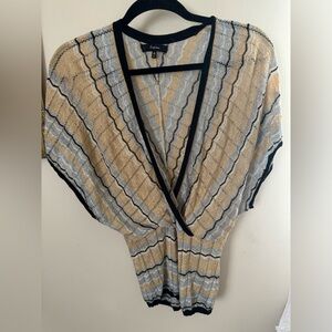 Express Gold / Silver / Black Short Sleeve Crossover Knit Top size XS